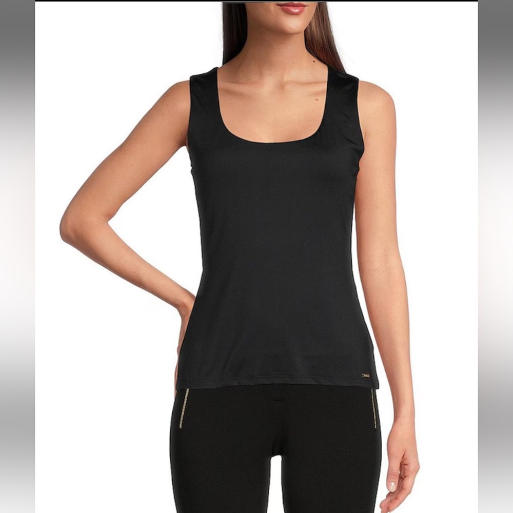 Calvin Klein Black Matte Jersey Scoop Neck Tank Blouse NWT Size Large